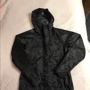 The North Face black camo rain jacket